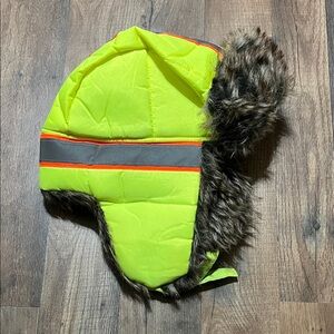 Neon Yellow Men's Winter Hat with Faux Fur Trim